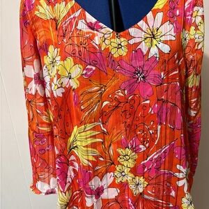 Sara Michelle Vibrant Floral Blouse - Orange and Pink